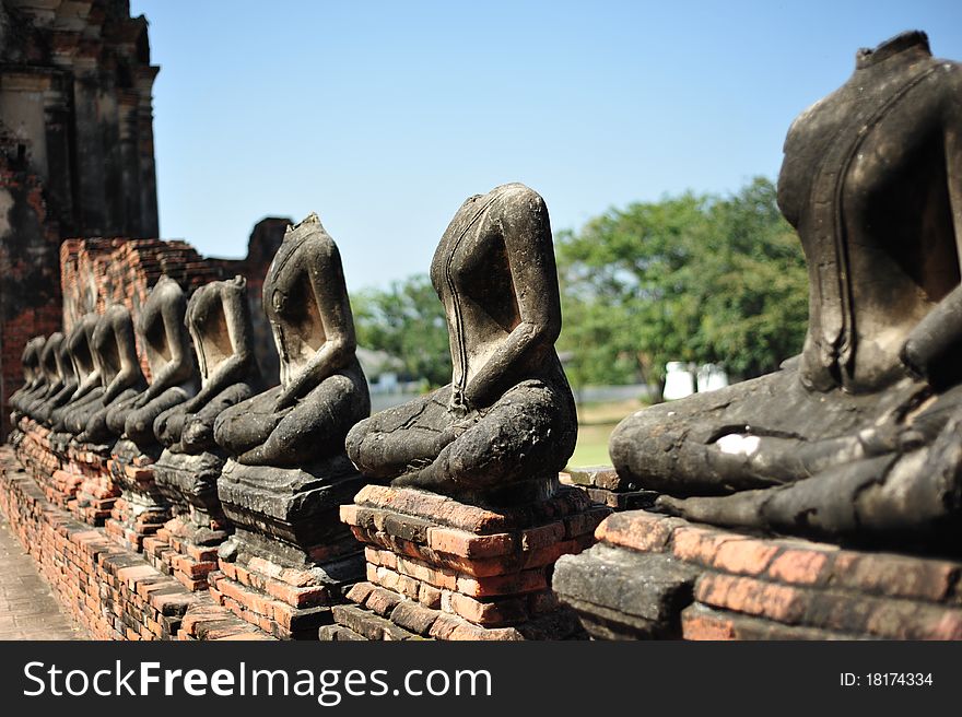 Ruin Buddha in ruin temple at ayutthaya thailand