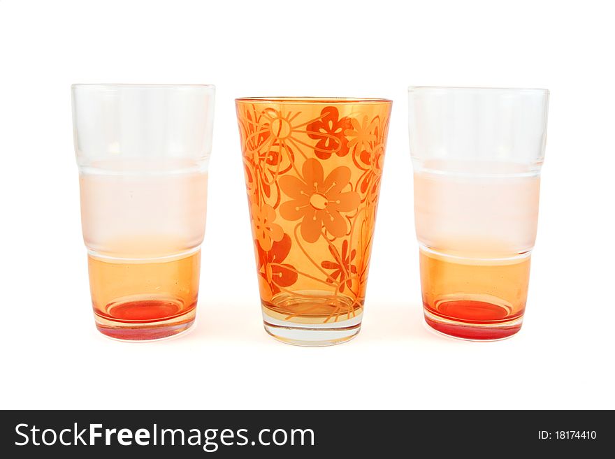 Three empty cocktail glasses on white background. Three empty cocktail glasses on white background