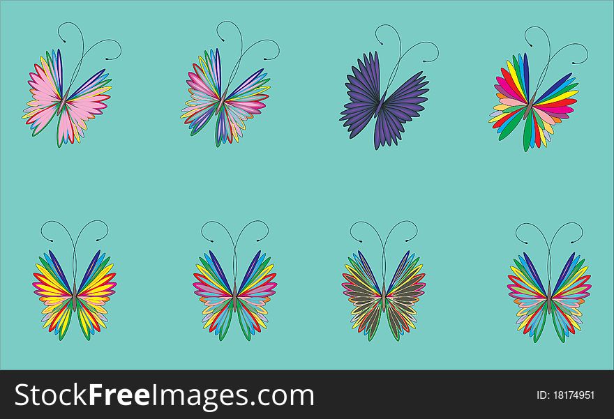 Colorful butterflies flying in the blue background. Colorful butterflies flying in the blue background