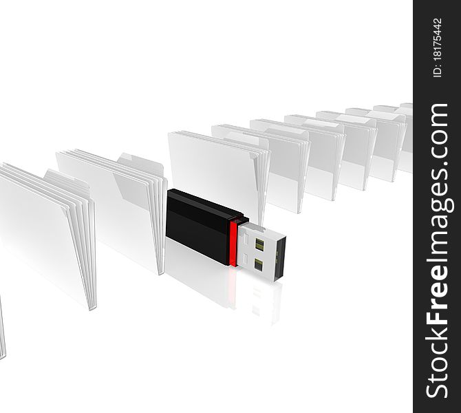 Folders for papers are in the range between which is a computer flash drive