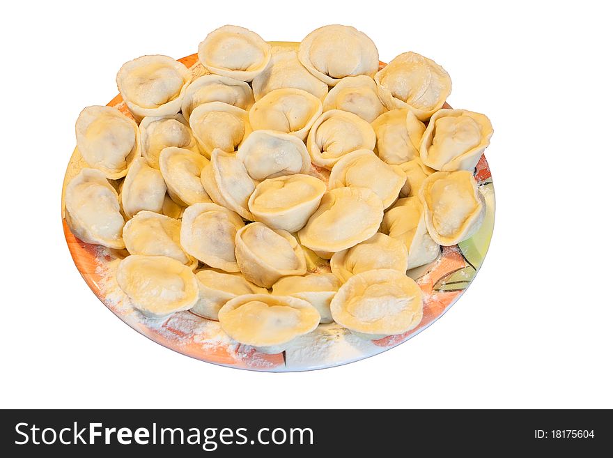 Russian ravioli on the plate isolated on white background