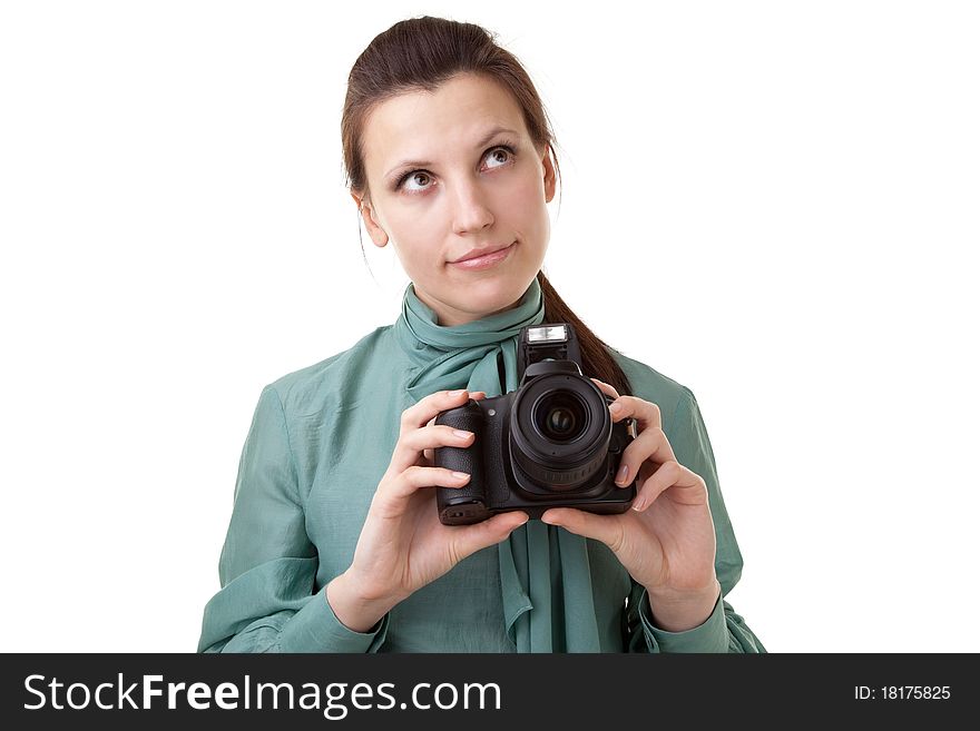 Pretty girl with photo camera. Pretty girl with photo camera