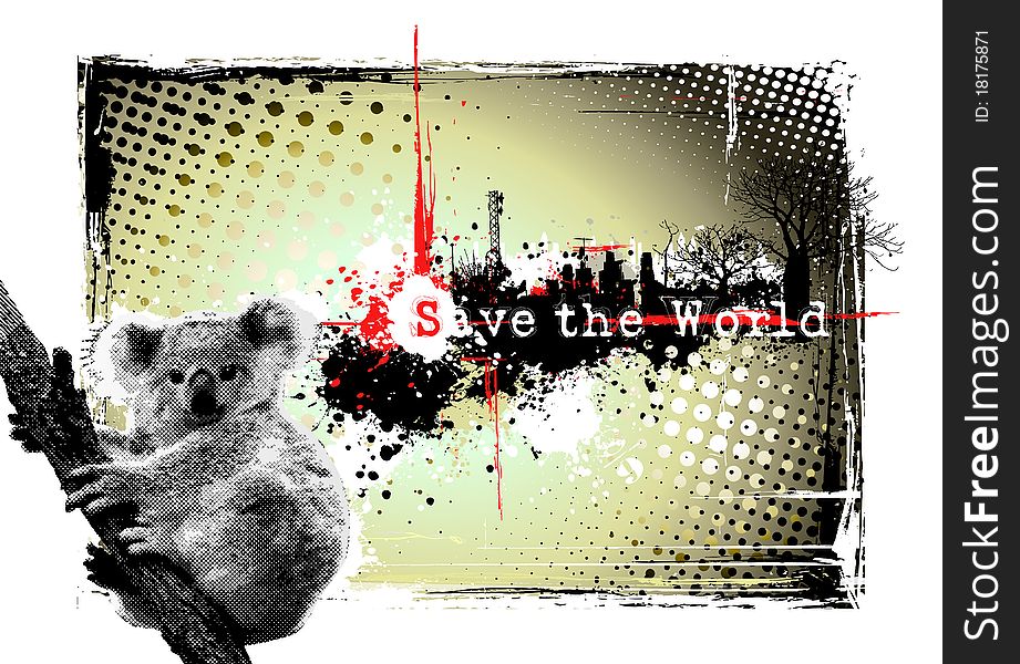 Illustration of the koala in the grungy background. Illustration of the koala in the grungy background