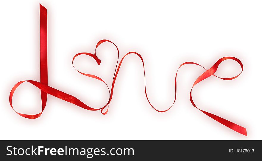 Word love written from red satin bow. Word love written from red satin bow.