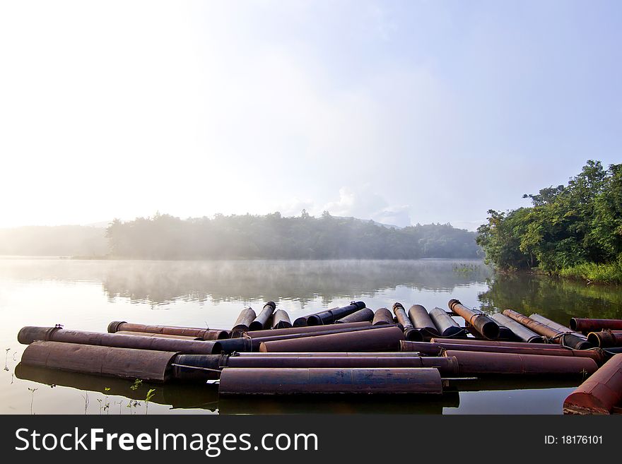 A lake in the fog, the morning Thailand