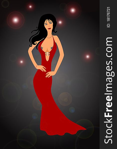 Illustration of censored woman in red dress. Illustration of censored woman in red dress.