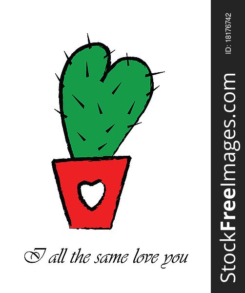 Cute cactus in red pot. Vector illustration