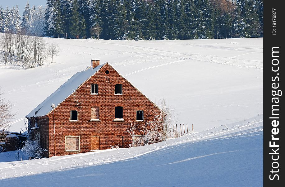 Brick cottage during the winter