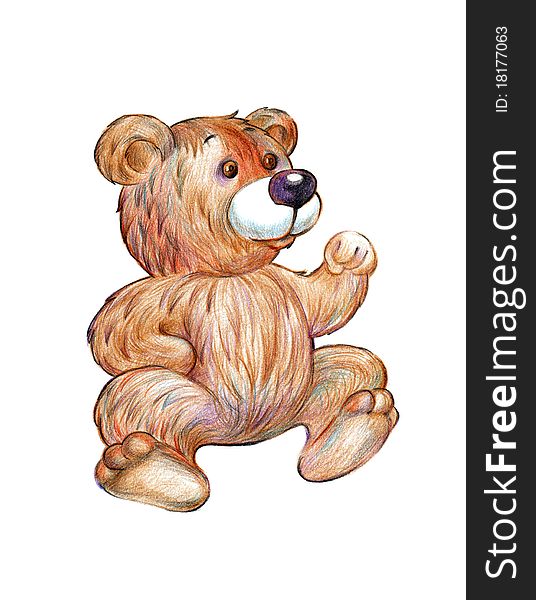 Cute brown teddy bear illustration isolated on the white