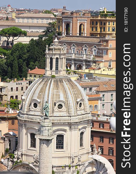 Traian column and Santa Maria di Loreto in Rome, Italy