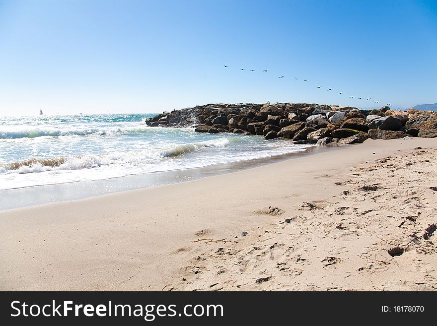 Ocean shore and mountains in Ventura, California