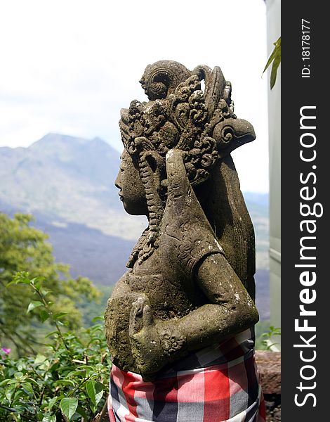Statue And View Of Batur Volcano From Restaurant