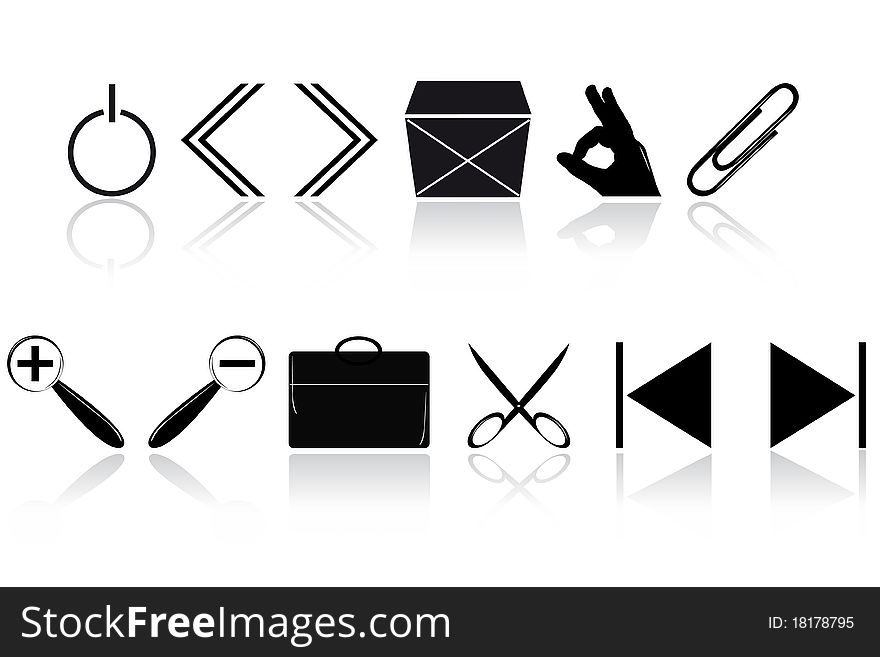 Vector illustration of computer icons with shadow under the white background