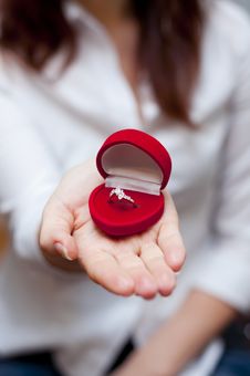 Red Box With Engagement Ring Inside Stock Photos