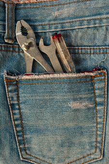 Tool In Jean Pocket. Royalty Free Stock Photography
