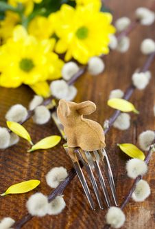 Fork And Easter Bunny For Easter Royalty Free Stock Photos