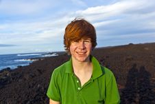 Boy Walking In Volcanic Area Stock Image Boy Walking In Volcanic Area Stock Image