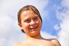 Boy Has Fun  At The Beach Royalty Free Stock Photo