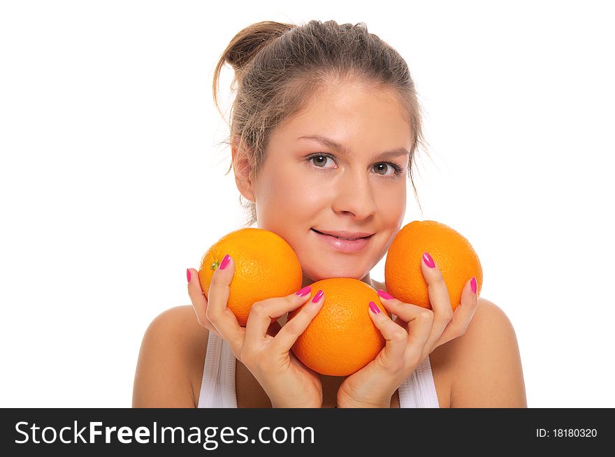 Beautiful Smiling Woman With Oranges