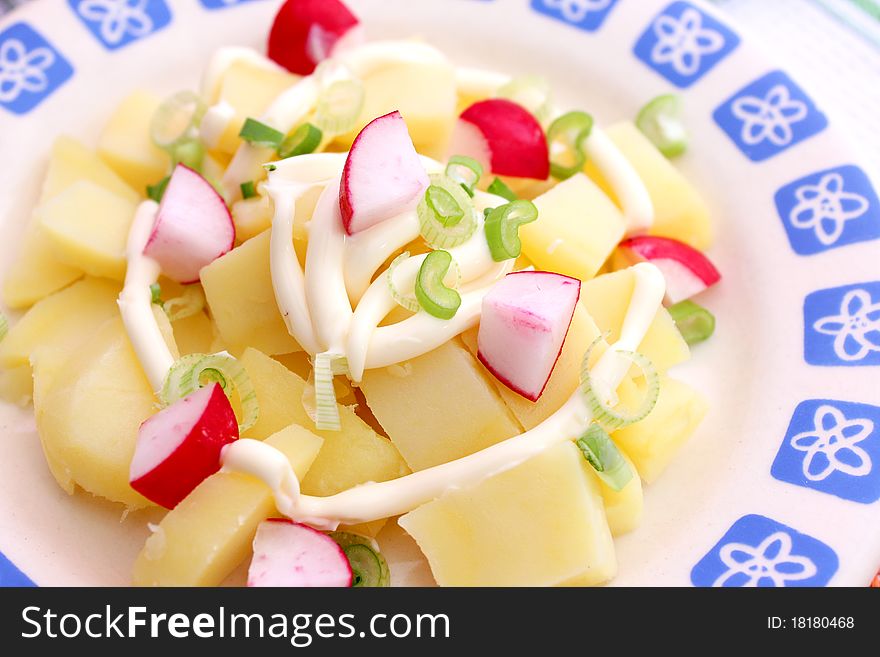 A fresh salad of potatoes and radish