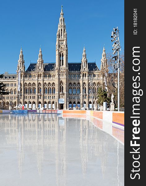 Skating place at town hall of vienna, landmark of Austria