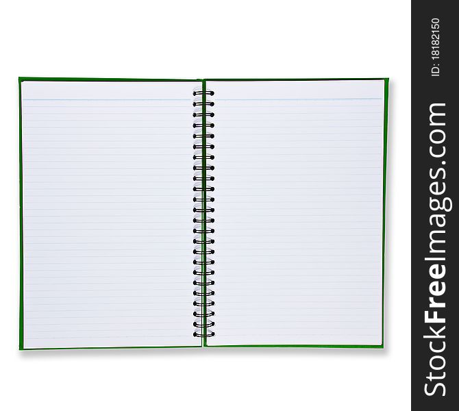 Blank green notebook open two pages
