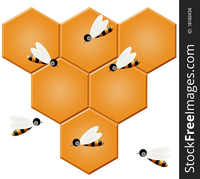 Bees on background of honeycomb. Bees on background of honeycomb