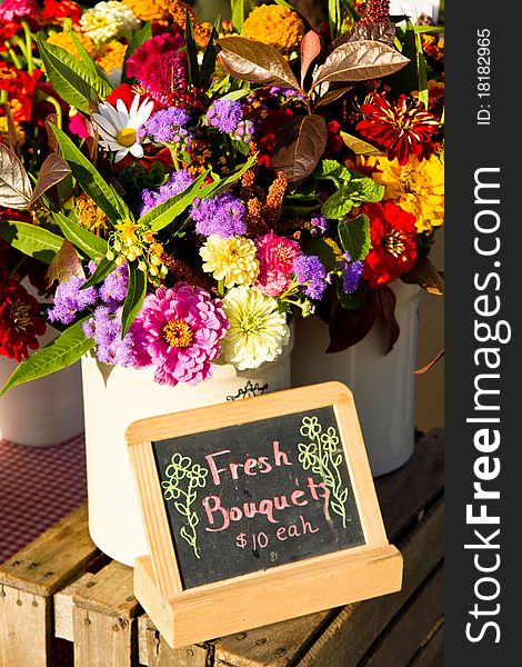 Mixed flowers for sale at a farmer's market