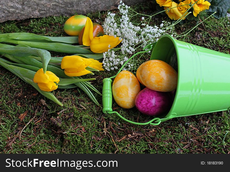 Easter eggs in the bucket