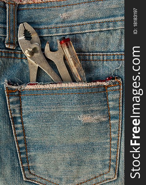 Tool in jean pocket.