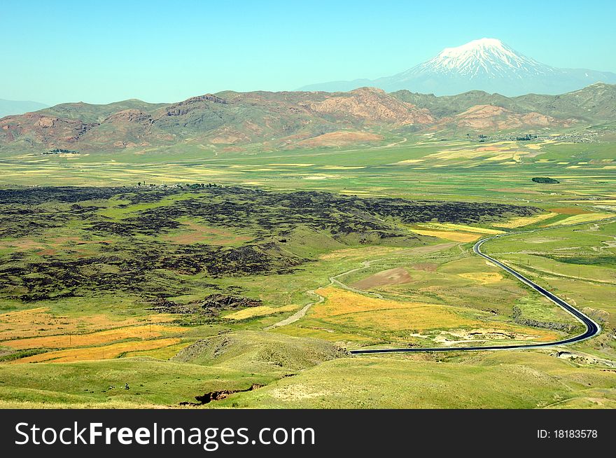 Kurdish region of Turkey with Mount Ararat in the distance. Kurdish region of Turkey with Mount Ararat in the distance