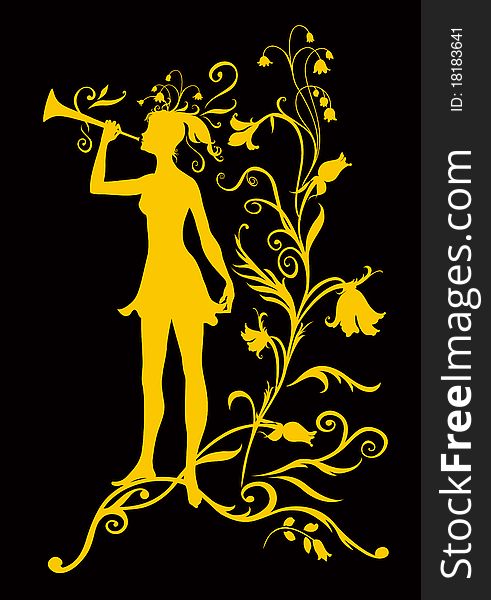 Vector Illustration Silhouette of funky fairy on flower pattern design. Vector Illustration Silhouette of funky fairy on flower pattern design