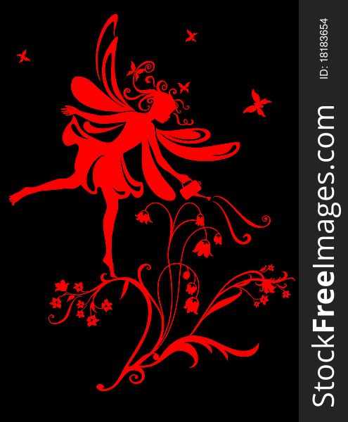 Vector Illustration Silhouette of funky fairy on flower pattern design. Vector Illustration Silhouette of funky fairy on flower pattern design