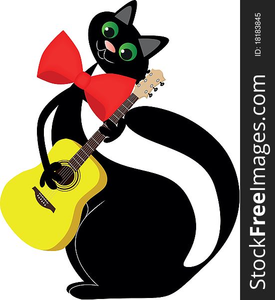 In love black cat with a guitar in paws