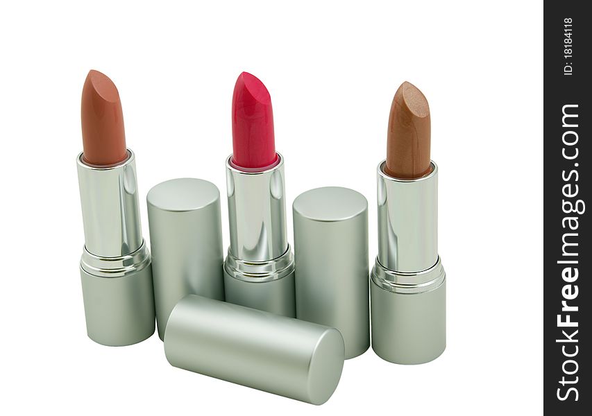 Three Lipsticks On A White