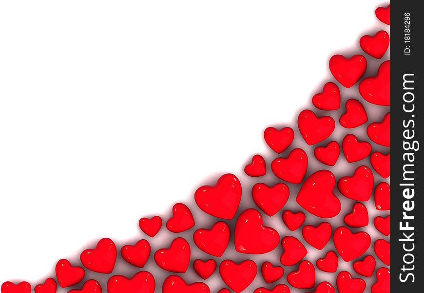 Red hearts on white background with shadow