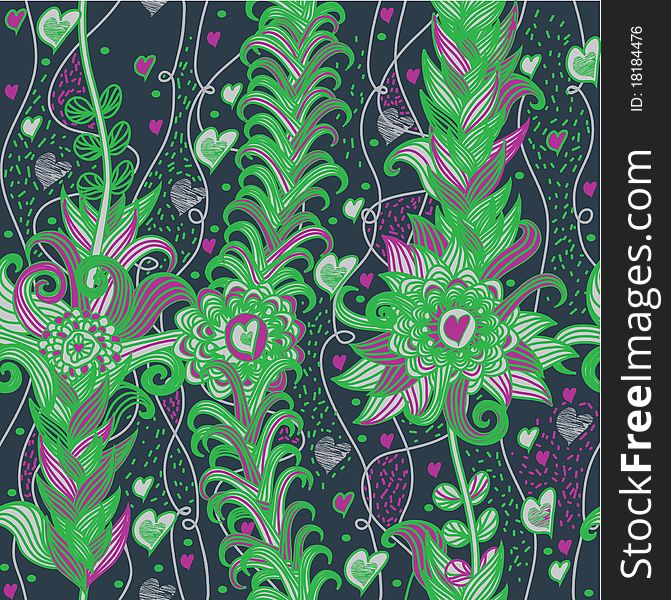 Seamless floral pattern with heart