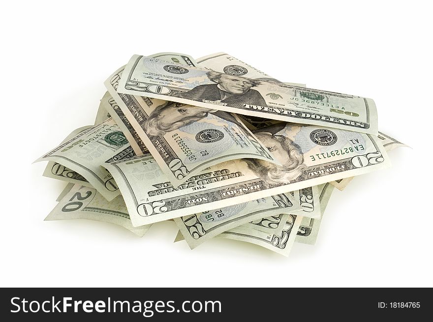Heap of dollars isolated on white