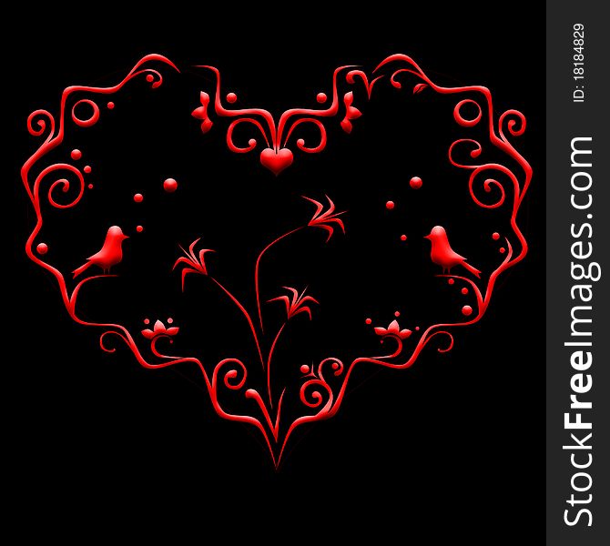 Decorative vector heart on black background. Decorative vector heart on black background