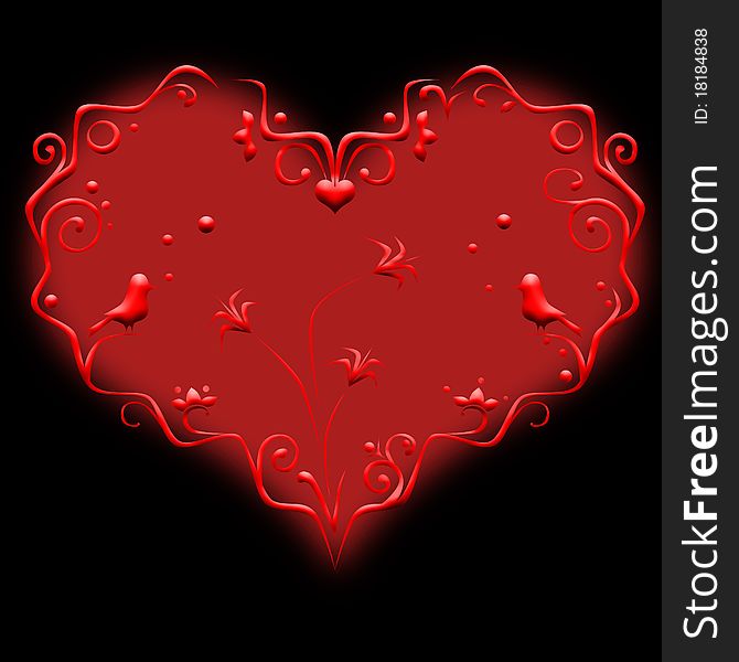 Decorative vector heart on black background. Decorative vector heart on black background