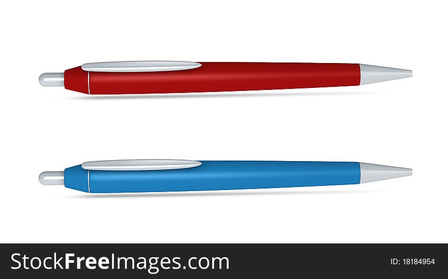 Set of two ballpoint pens in different colors with blank space for general purpose