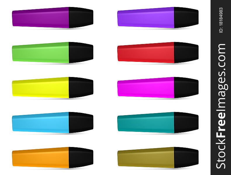 Ten Highlighters Of Different Colors