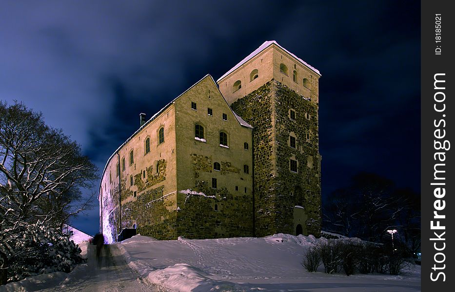 Gloomy castle in Turku at night