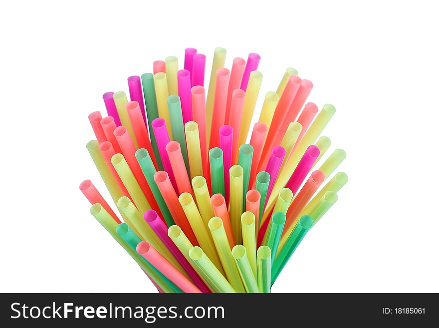 Colorful drinking straws white background