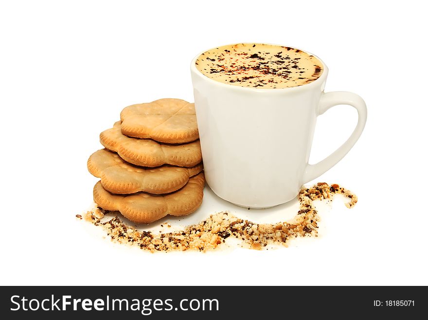 Butter cookies in a flower, cup of coffee