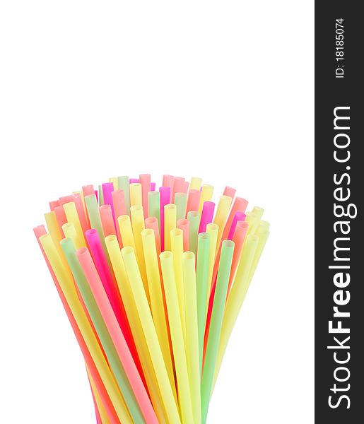 Colorful drinking straws white background