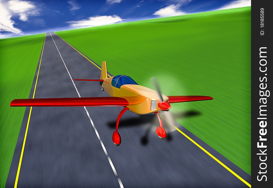 3d illustration of sport airplane on runway