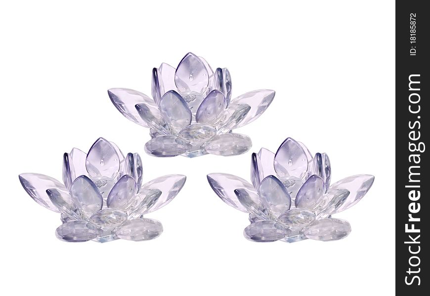 Three crystals in form of lotus flower isolated over white background. Three crystals in form of lotus flower isolated over white background