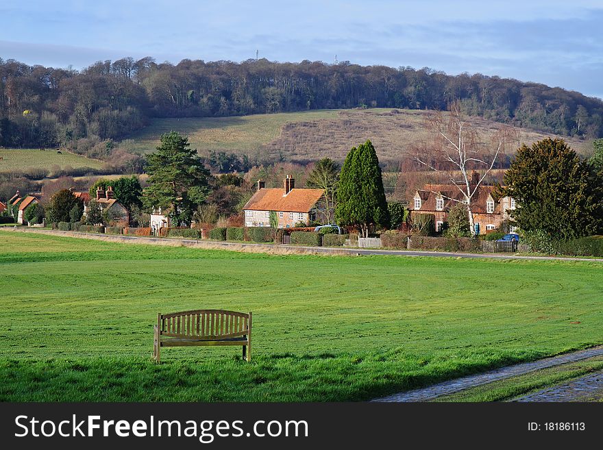 An English Rural Hamlet with Village green and bench seat