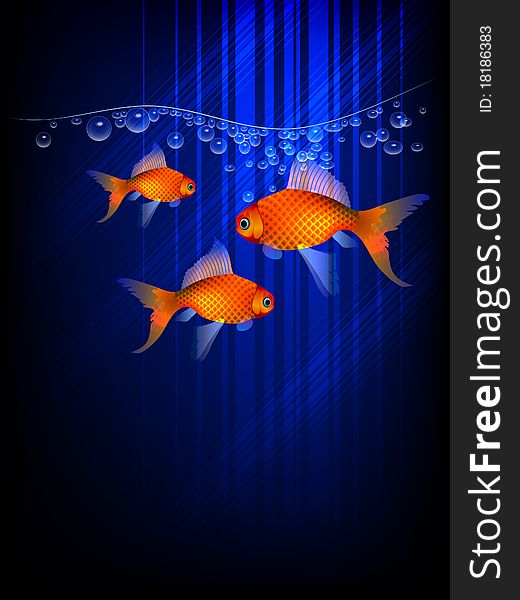 Background with three goldfishes